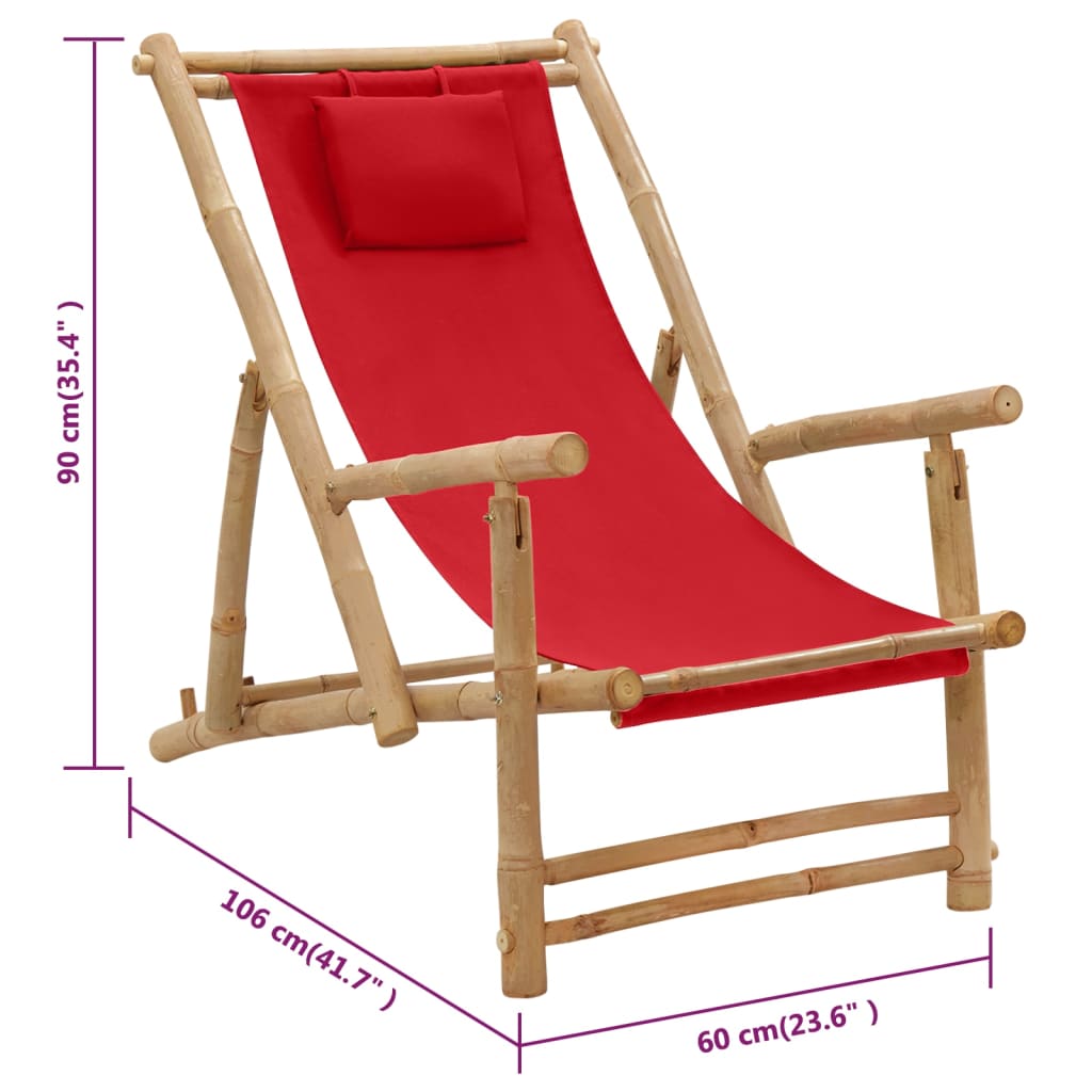 vidaXL Patio Deck Chair Sling Chair for Balcony Deck Porch Bamboo and Canvas-2