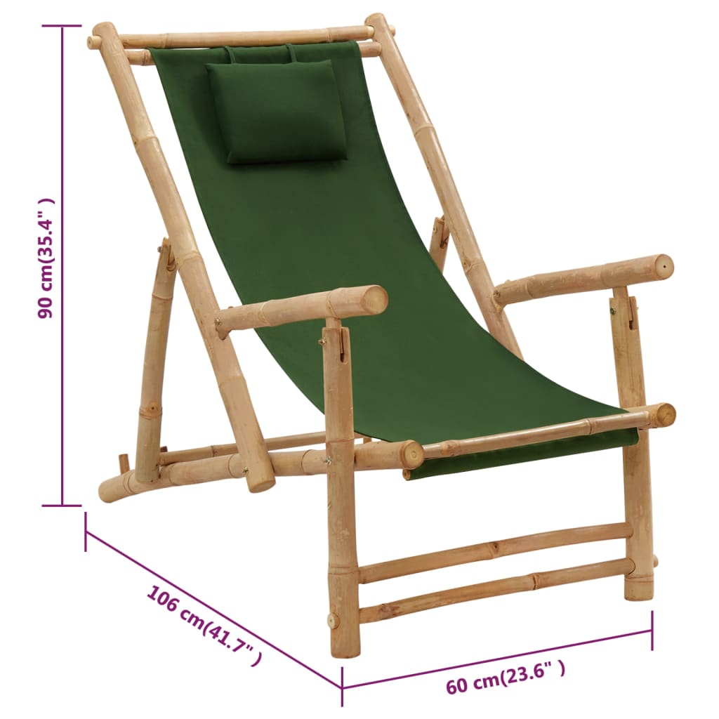 vidaXL Patio Deck Chair Sling Chair for Balcony Deck Porch Bamboo and Canvas-23