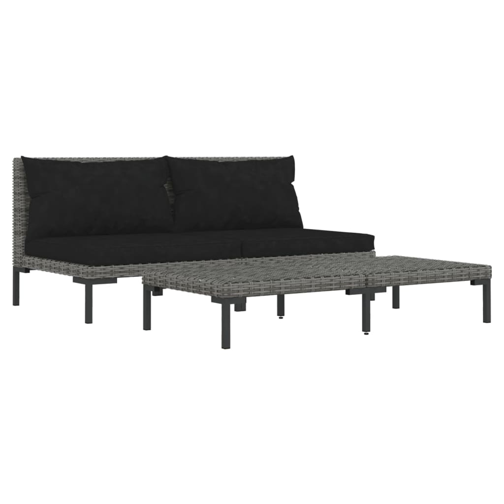 vidaXL 3 Piece Patio Lounge Set Dark Gray Half Round Poly Rattan-1
