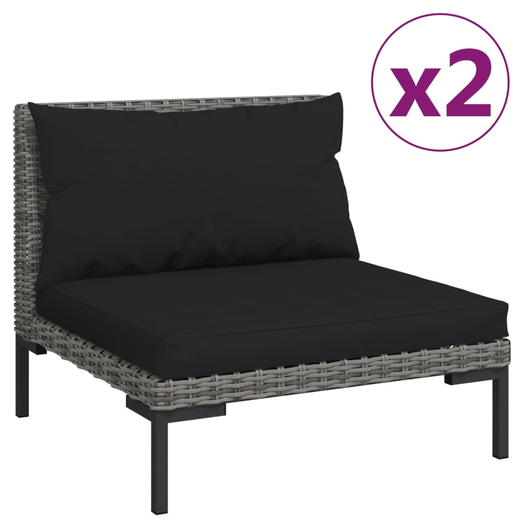 vidaXL 3 Piece Patio Lounge Set Dark Gray Half Round Poly Rattan-4