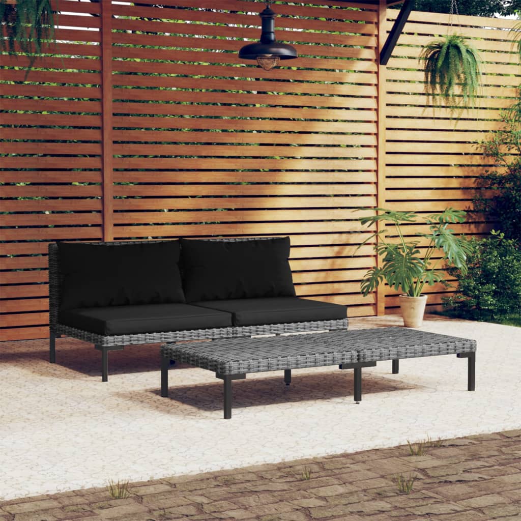 vidaXL 3 Piece Patio Lounge Set Dark Gray Half Round Poly Rattan-2