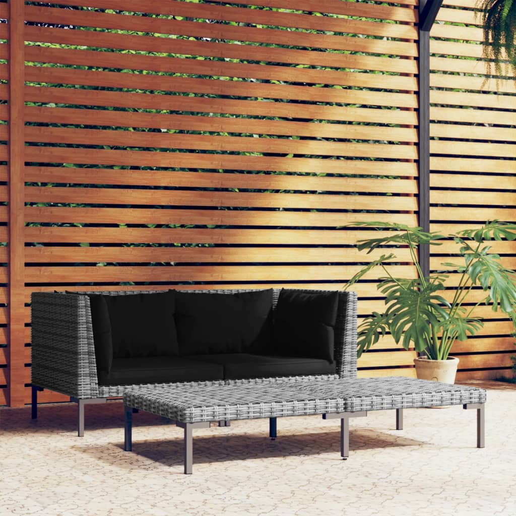 vidaXL 3 Piece Patio Lounge Set Dark Gray Half Round Poly Rattan-0