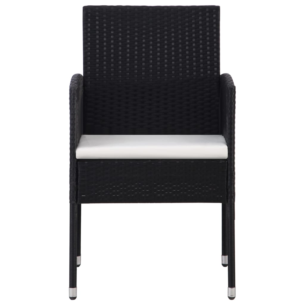 vidaXL Patio Chairs with Cream White Cushions 2 pcs Black Poly Rattan-2