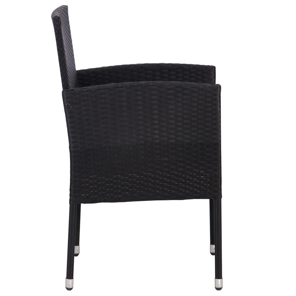 vidaXL Patio Chairs with Cream White Cushions 2 pcs Black Poly Rattan-3