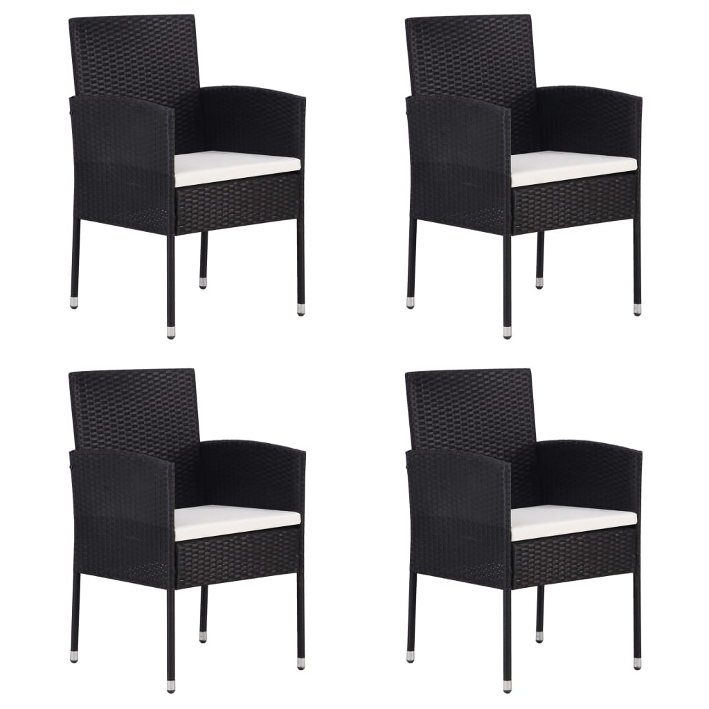 vidaXL Patio Chairs with Cream White Cushions 4 pcs Black Poly Rattan-0