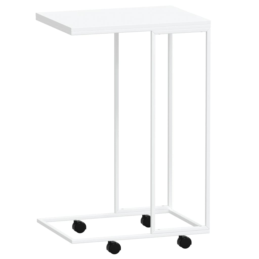 vidaXL Side Table with Wheels White 15.7"x11.8"x25" Engineered Wood-3