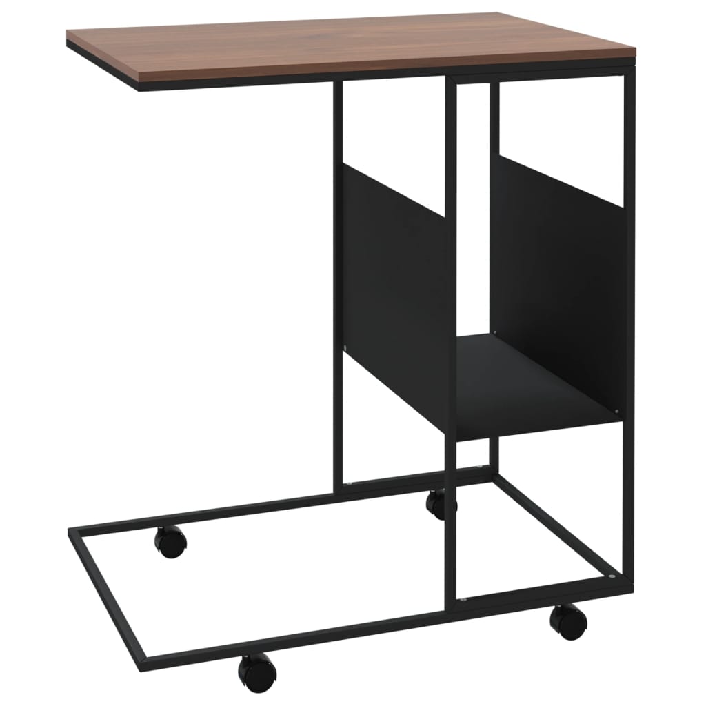 vidaXL Side Table with Wheels Black 21.7"x14.2"x25" Engineered Wood-4