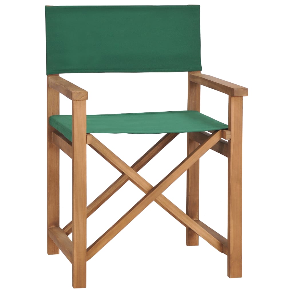 vidaXL Director's Chairs 2 pcs Solid Teak Wood Green-1