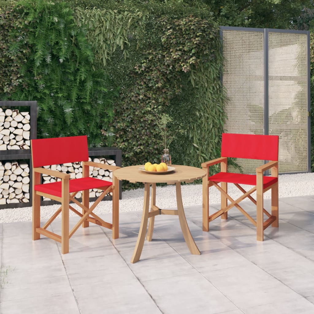 vidaXL Director's Chairs 2 pcs Solid Teak Wood Red-0
