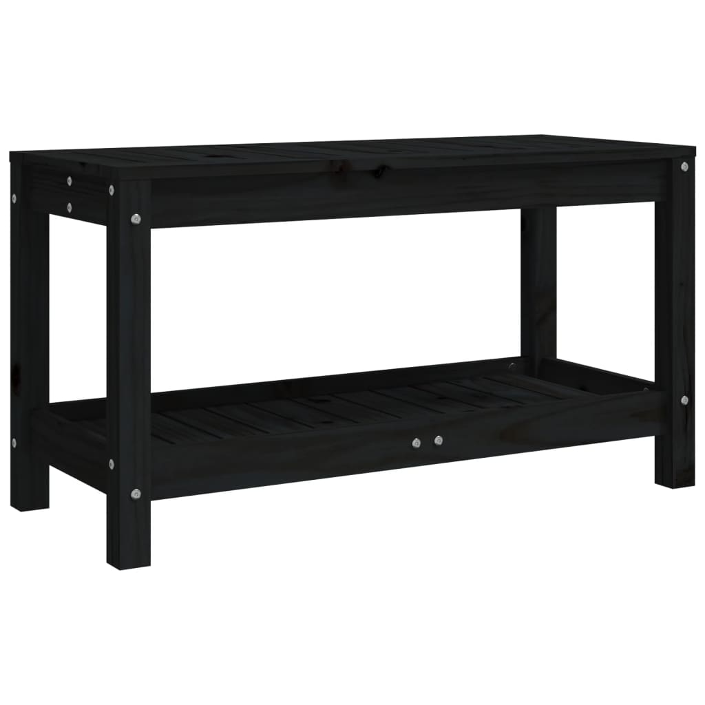 vidaXL Patio Bench Outdoor Bench with Storage Shelf Black Solid Wood Pine-8