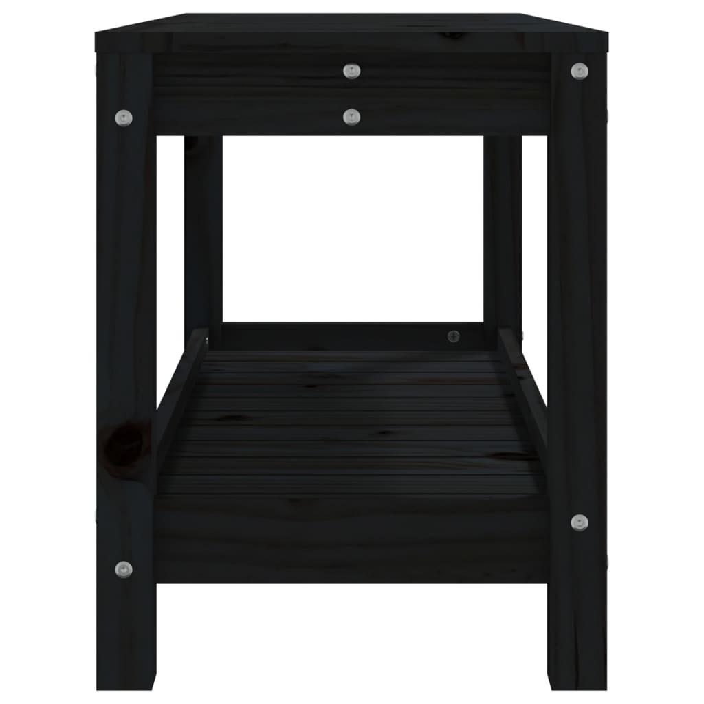vidaXL Patio Bench Outdoor Bench with Storage Shelf Black Solid Wood Pine-10