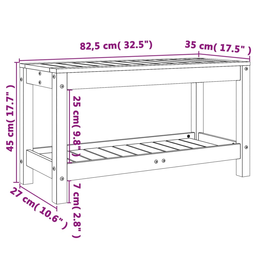 vidaXL Patio Bench Outdoor Bench with Storage Shelf Black Solid Wood Pine-2