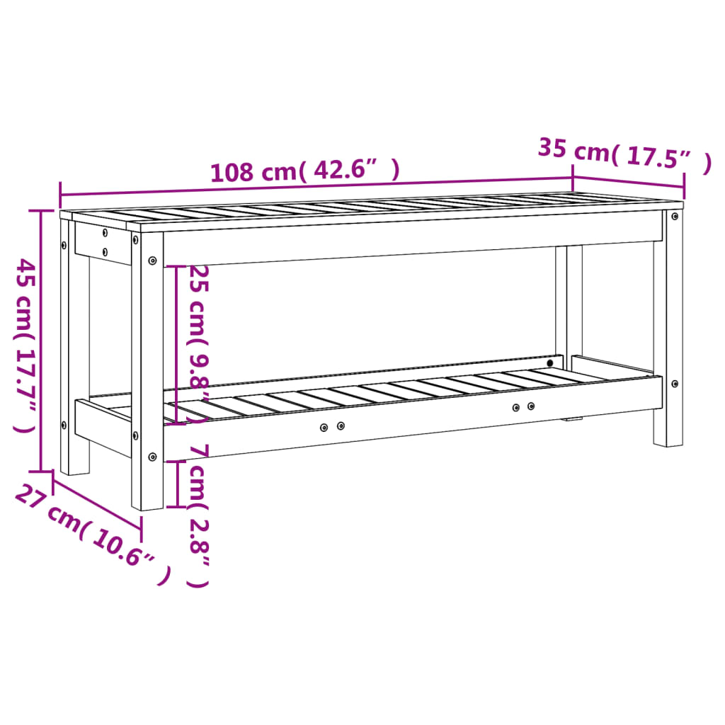 vidaXL Patio Bench Outdoor Bench with Storage Shelf Black Solid Wood Pine-7