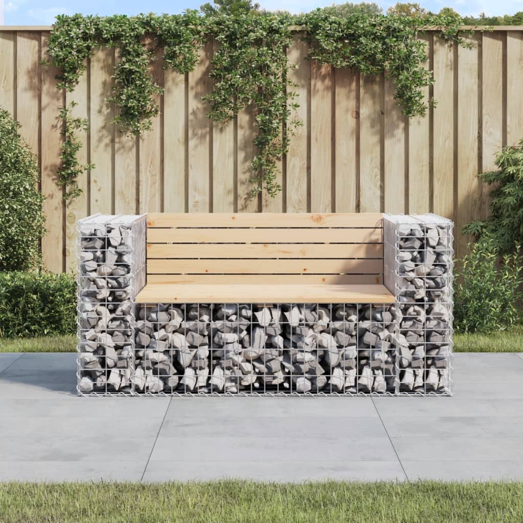 vidaXL Patio Bench Outdoor Park Bench Seating Gabion Design Solid Wood Pine-50