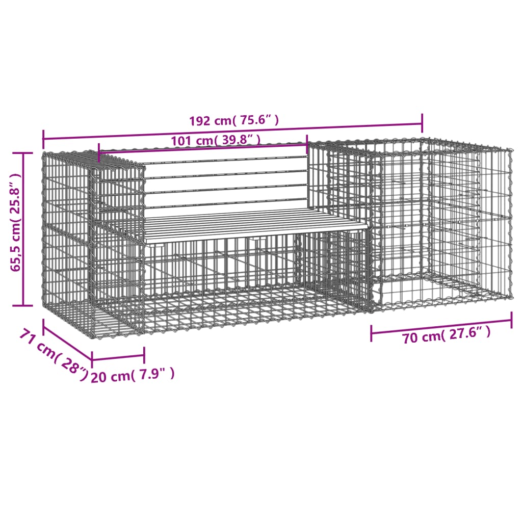vidaXL Patio Bench with Gabion Basket Park Garden Outdoor Seating Solid Wood-14