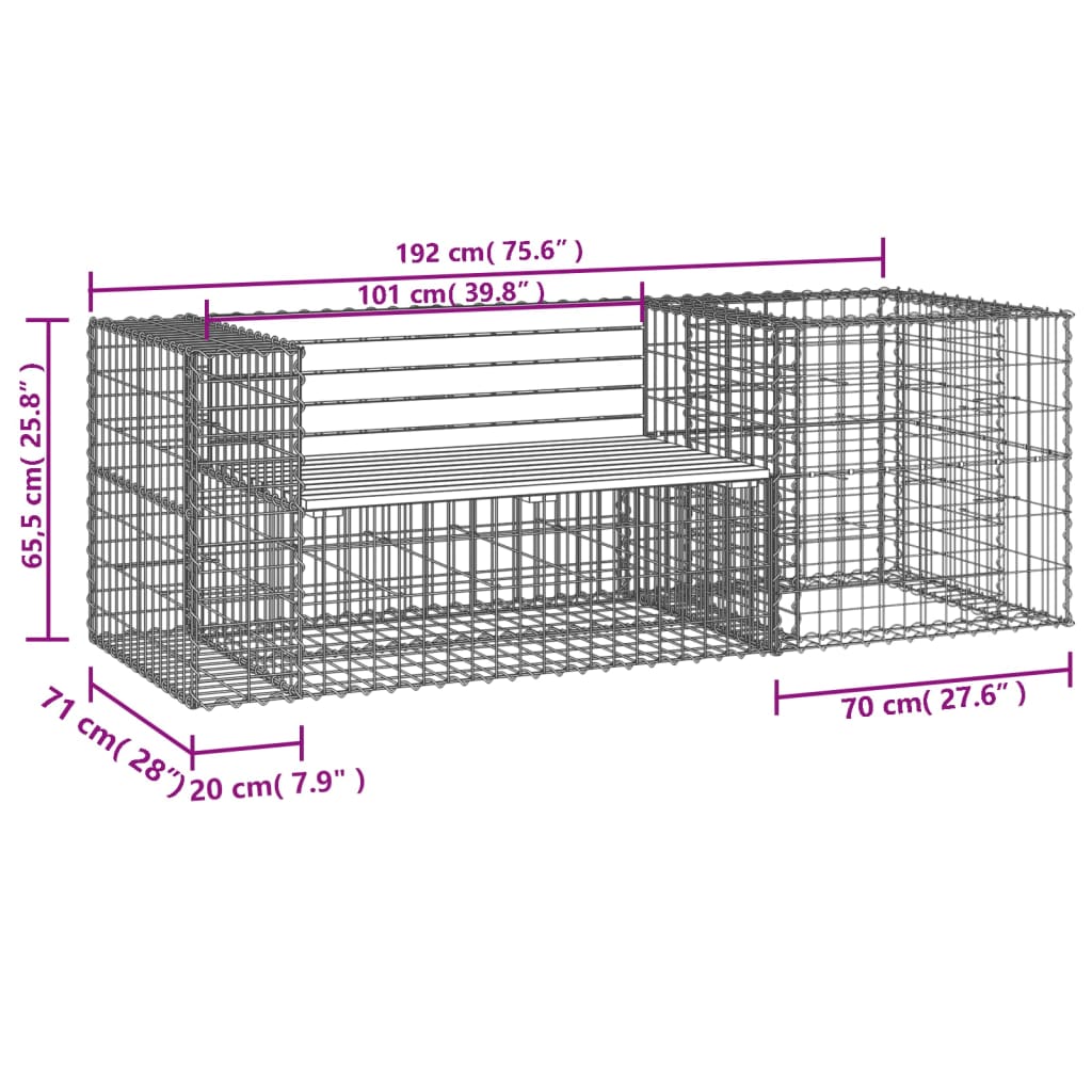 vidaXL Patio Bench with Gabion Basket Park Garden Outdoor Seating Solid Wood-7