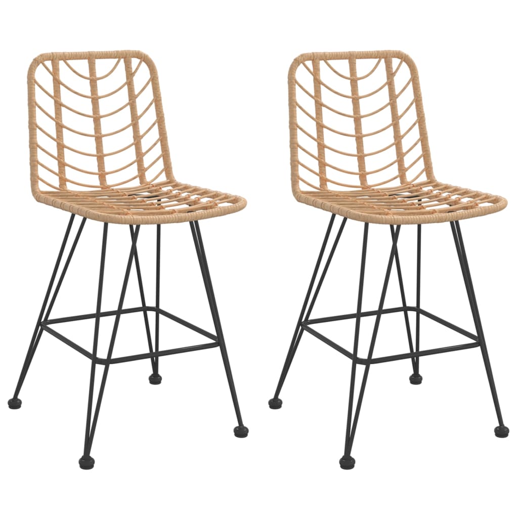 vidaXL Rattan Bar Stool 2 Pcs Stool with Back and Footrest PE Rattan and Steel-4