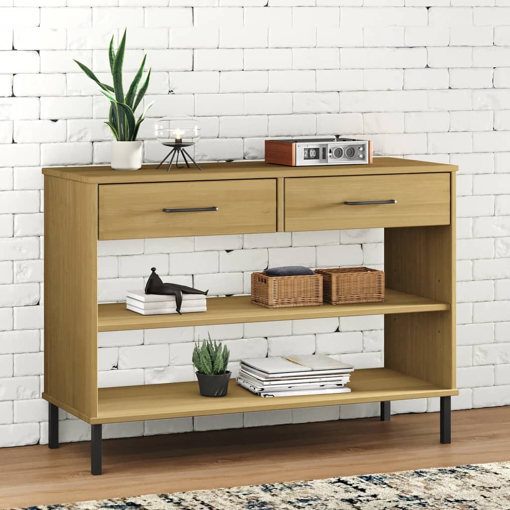 vidaXL Console Cabinet Buffet Storage with Metal Legs Solid Wood Pine OSLO-3