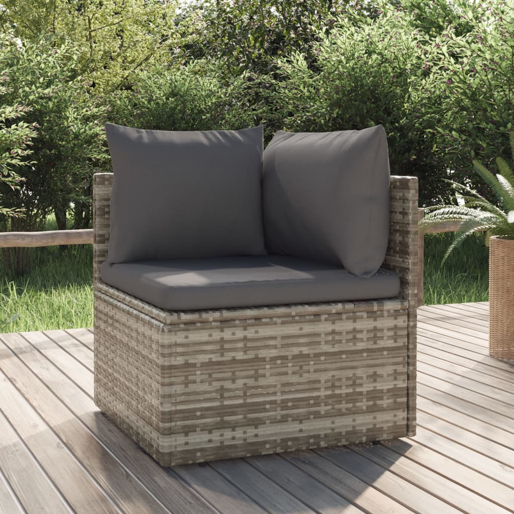 vidaXL Patio Corner Sofa with Cushion Gray 22.4"x22.4"x22" Poly Rattan-1