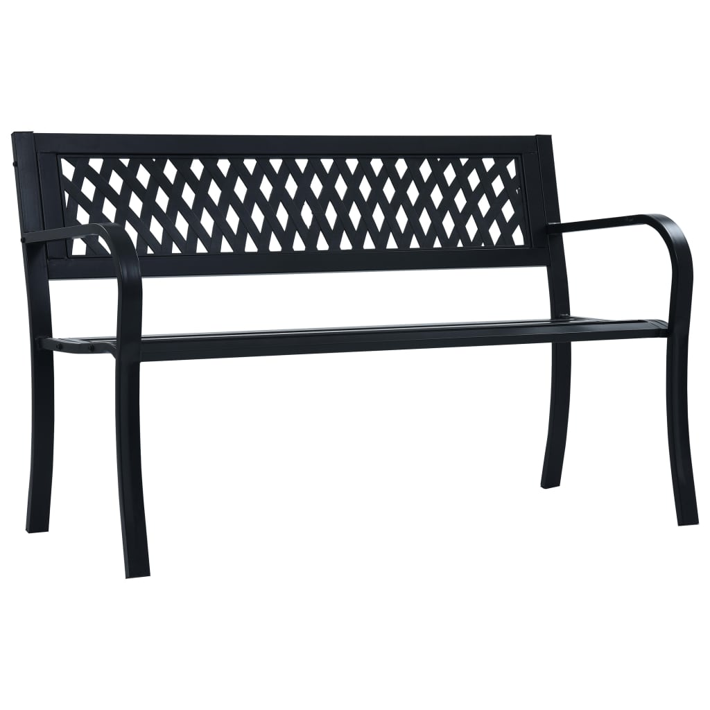 vidaXL Outdoor Patio Bench Park Outdoor Garden Bench with Armrests Black Steel-1