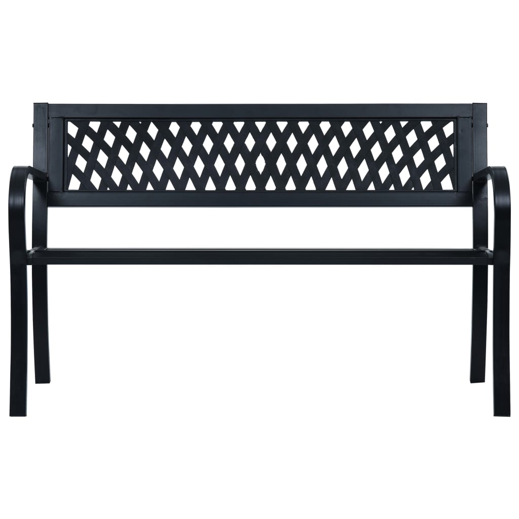 vidaXL Outdoor Patio Bench Park Outdoor Garden Bench with Armrests Black Steel-7