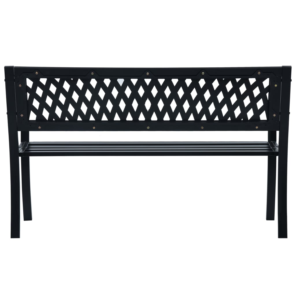 vidaXL Outdoor Patio Bench Park Outdoor Garden Bench with Armrests Black Steel-11