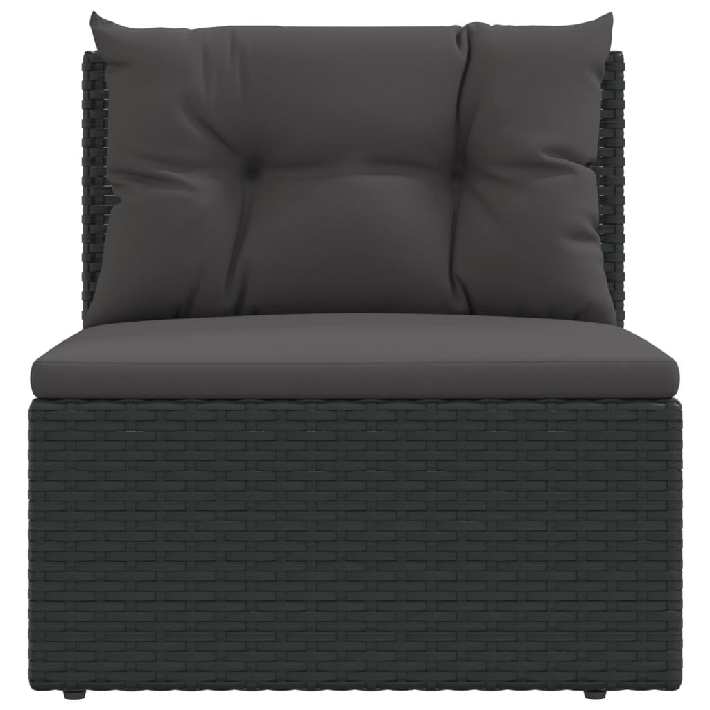 vidaXL Patio Middle Sofa with Cushions Black Poly Rattan-2