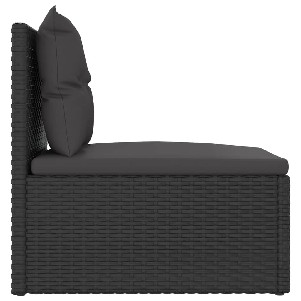 vidaXL Patio Middle Sofa with Cushions Black Poly Rattan-3