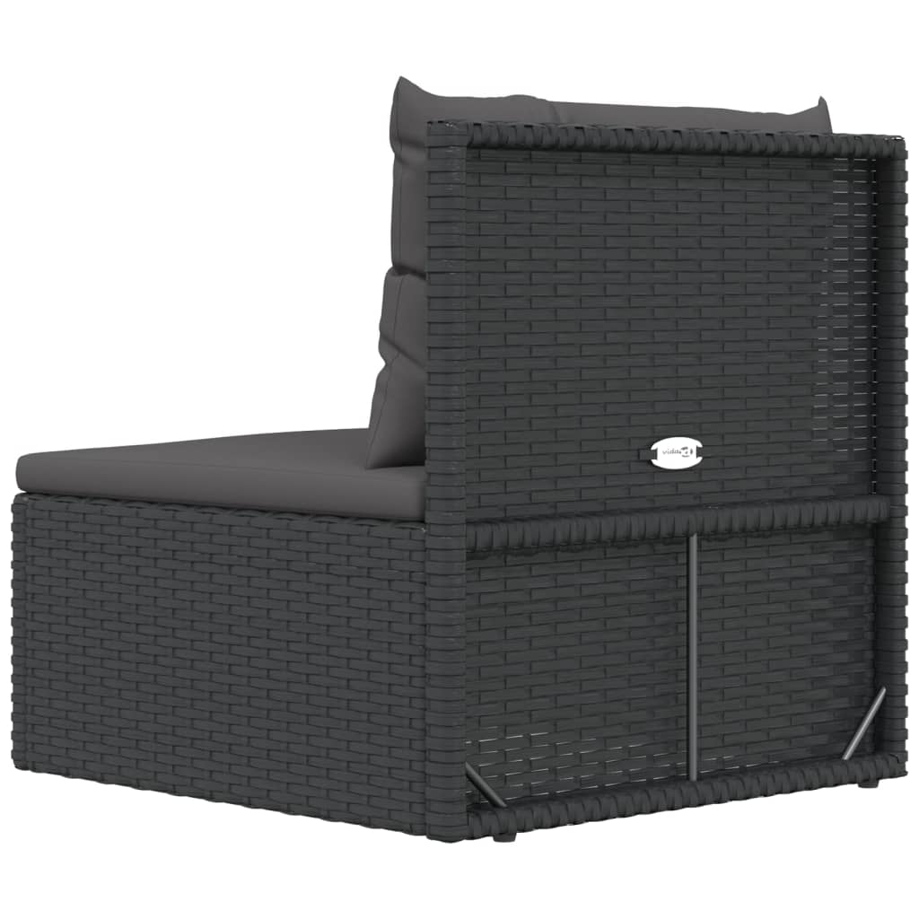 vidaXL Patio Middle Sofa with Cushions Black Poly Rattan-4