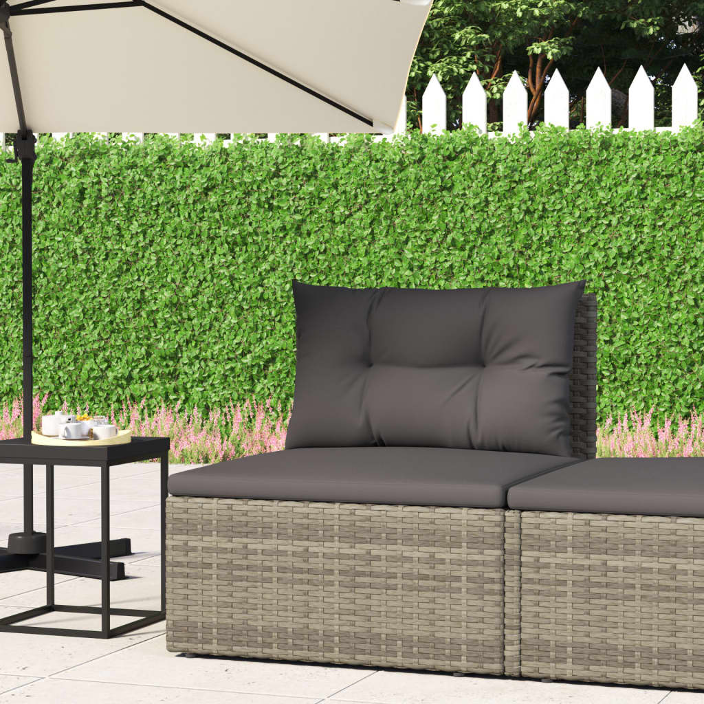 vidaXL Patio Middle Sofa with Cushions Gray Poly Rattan-0