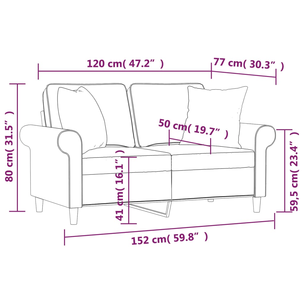 vidaXL 2-Seater Sofa with Pillows&Cushions Dark Gray 55.1" Fabric-12