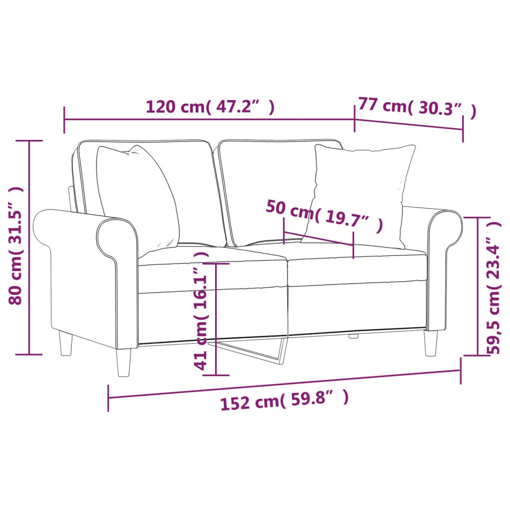 vidaXL 2-Seater Sofa with Pillows&Cushions Dark Gray 55.1" Fabric-20