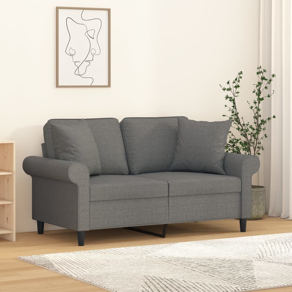 vidaXL 2-Seater Sofa with Pillows&Cushions Dark Gray 55.1" Fabric-17