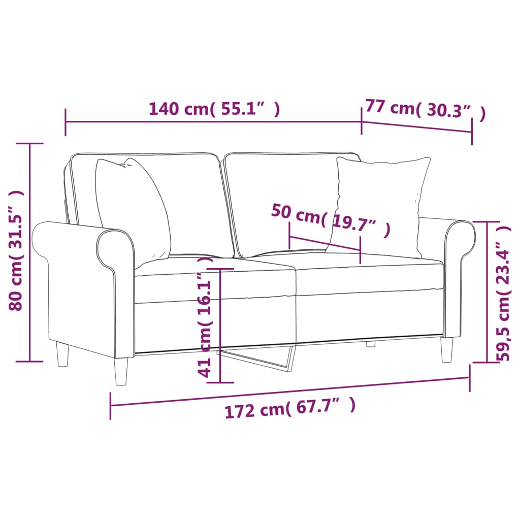vidaXL 2-Seater Sofa with Pillows&Cushions Dark Gray 55.1" Fabric-3