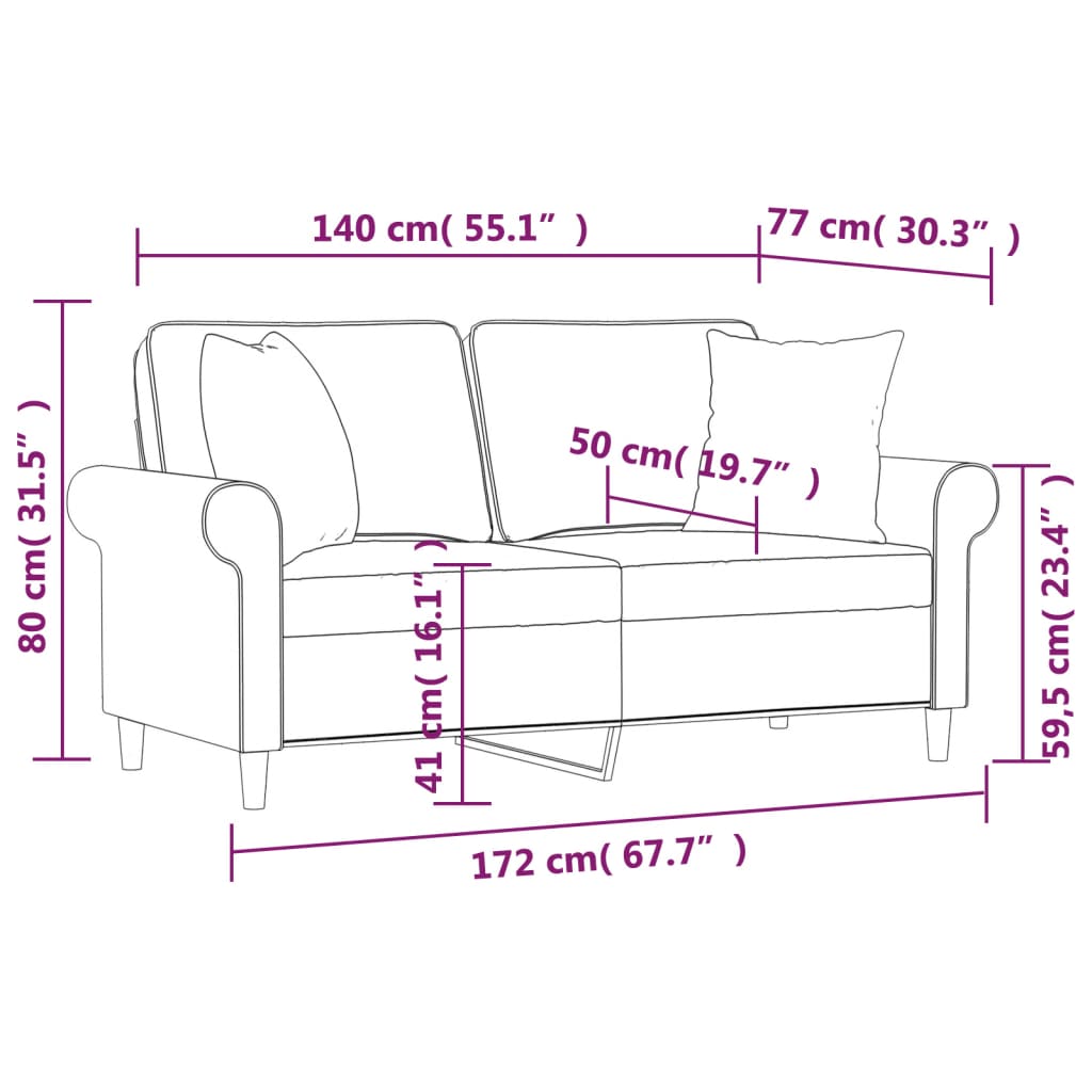 vidaXL 2-Seater Sofa with Pillows&Cushions Dark Gray 55.1" Fabric-22