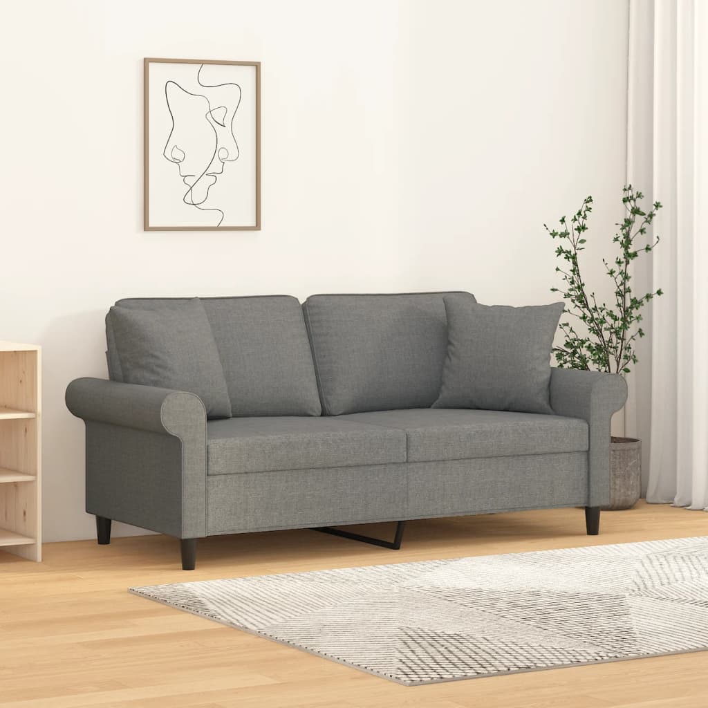 vidaXL 2-Seater Sofa with Pillows&Cushions Dark Gray 55.1" Fabric-6