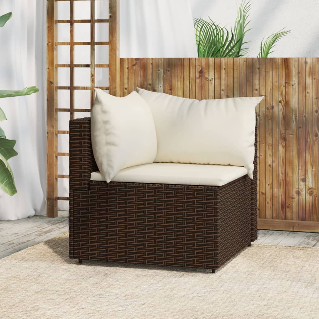 vidaXL Patio Corner Sofa with Cushions Brown Poly Rattan-0