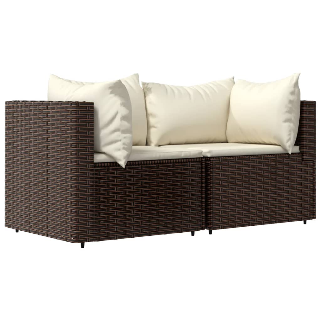 vidaXL 3 Piece Patio Lounge Set with Cushions Brown Poly Rattan-1