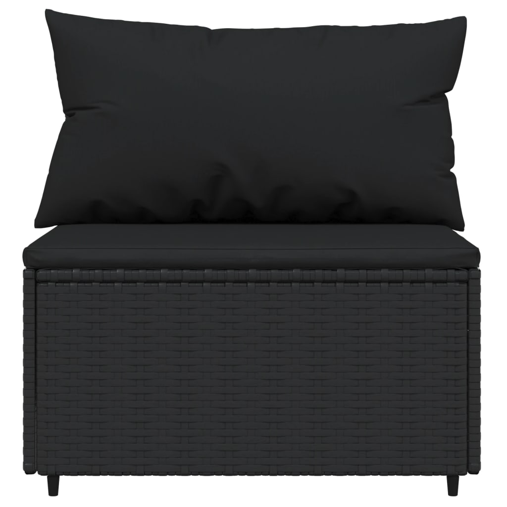 vidaXL Patio Middle Sofa with Cushions Black Poly Rattan-1