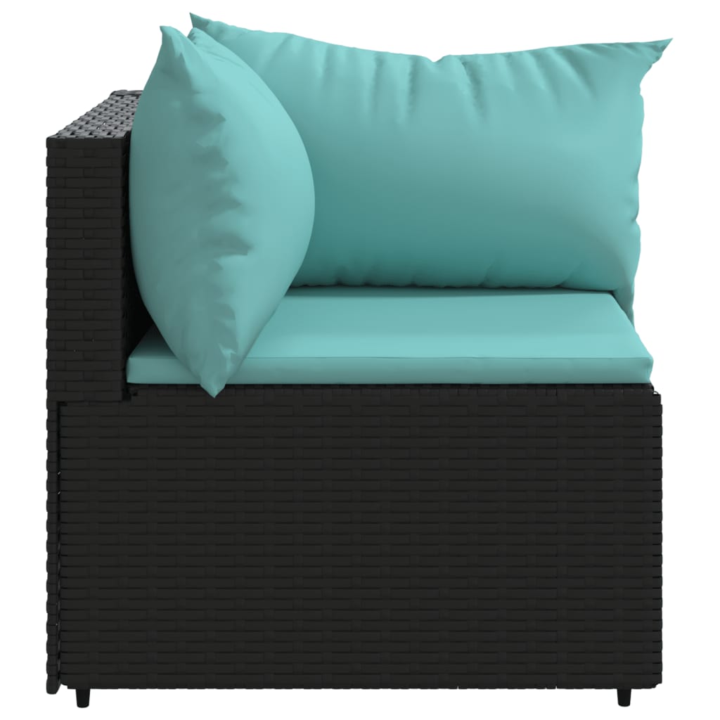 vidaXL Patio Corner Sofa with Cushions Black Poly Rattan-2