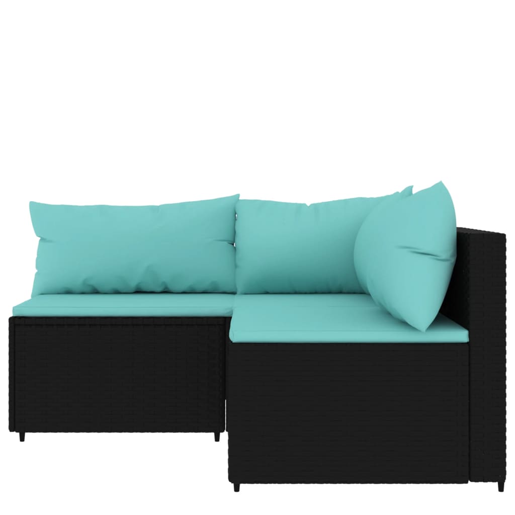 vidaXL 3 Piece Patio Lounge Set with Cushions Black Poly Rattan-1