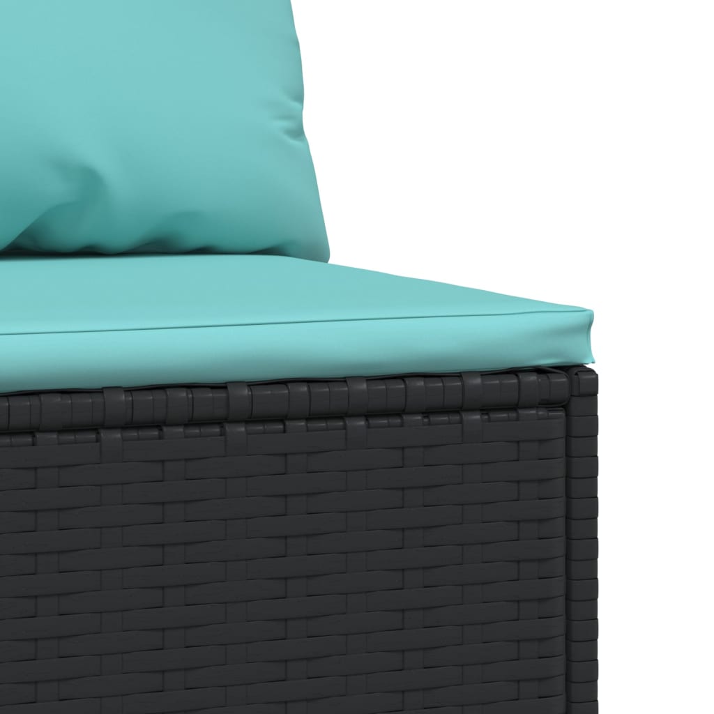 vidaXL Patio Middle Sofa with Cushions Black Poly Rattan-3