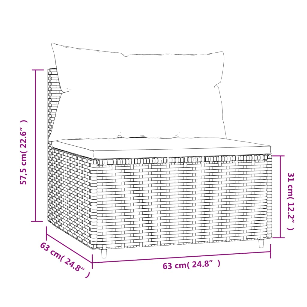 vidaXL Patio Middle Sofa with Cushions Black Poly Rattan-5