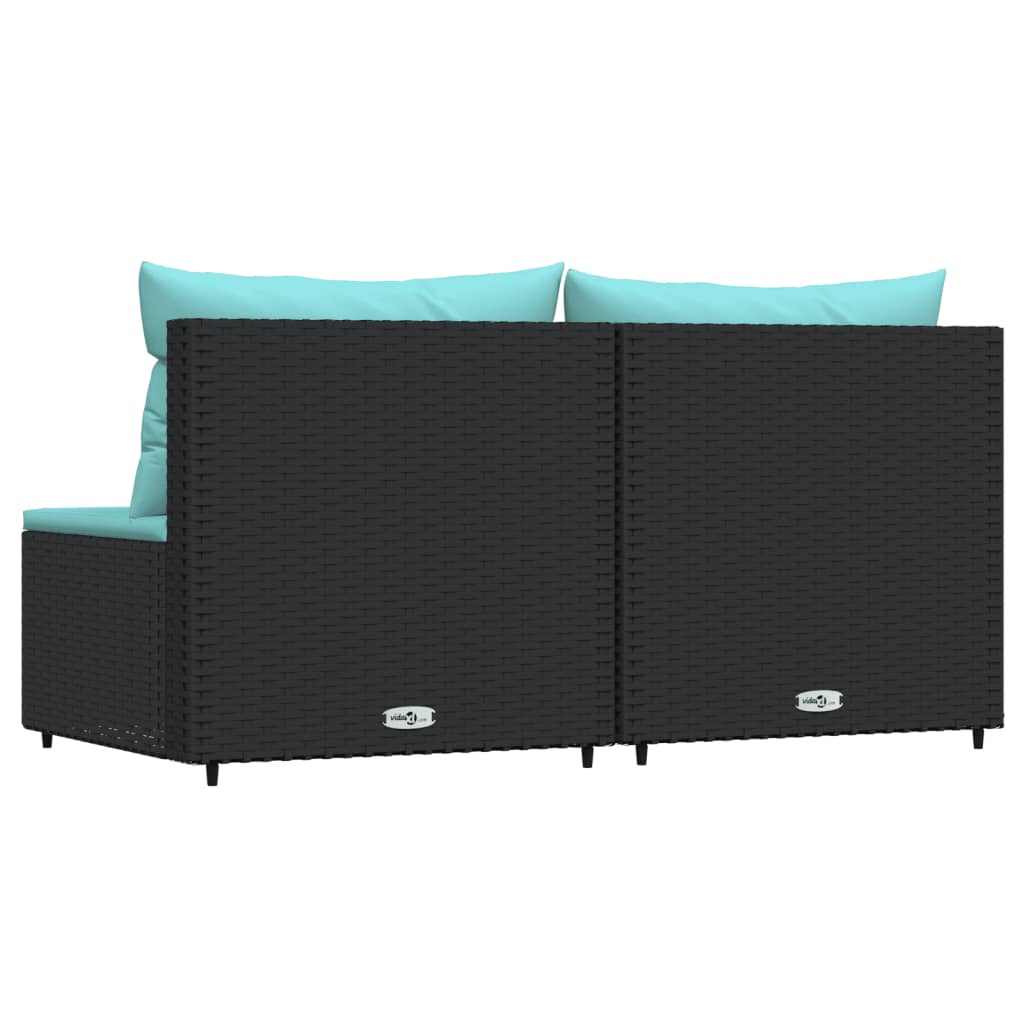 vidaXL Patio Middle Sofas with Cushions 2 pcs Black Poly Rattan-1