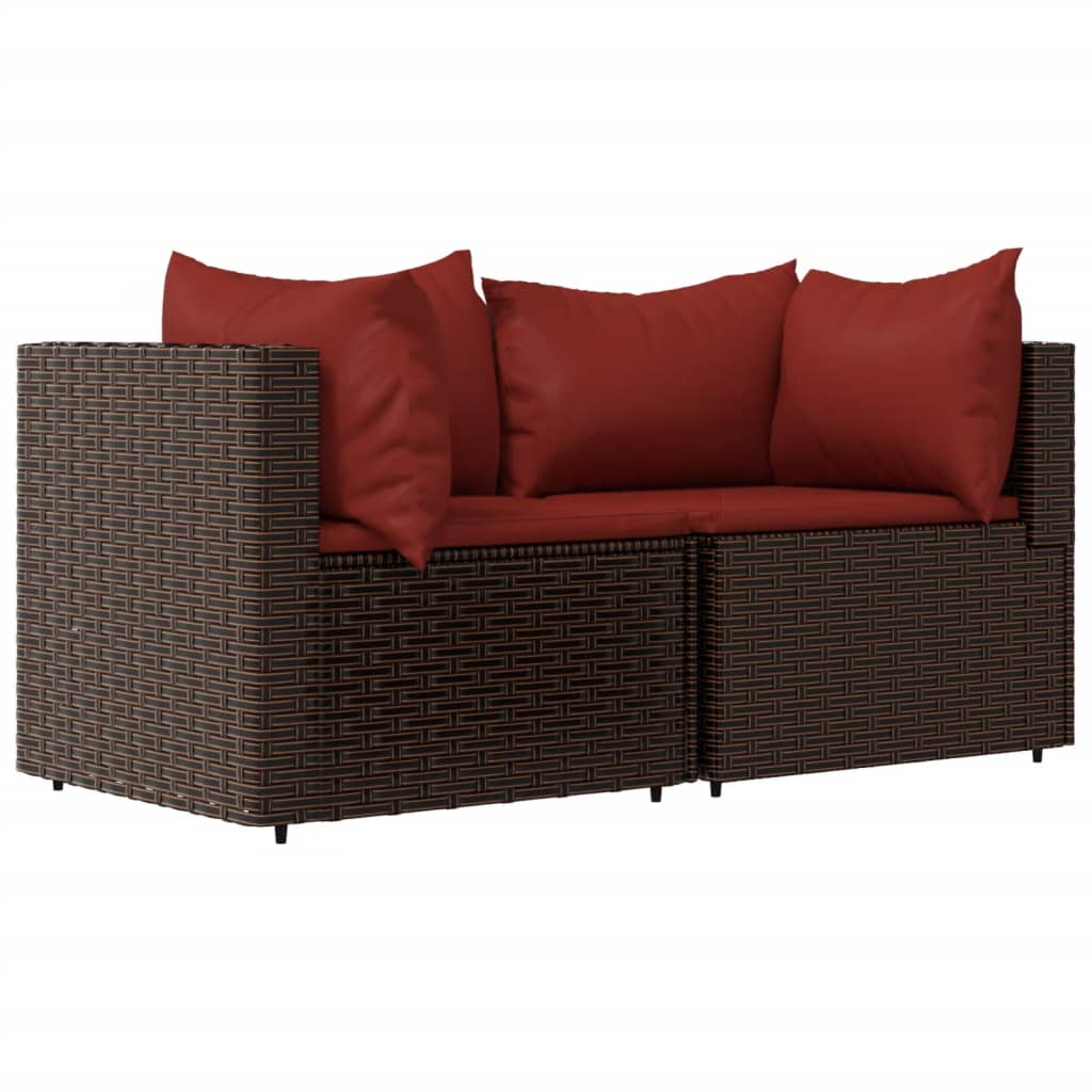vidaXL 3 Piece Patio Lounge Set with Cushions Brown Poly Rattan-1