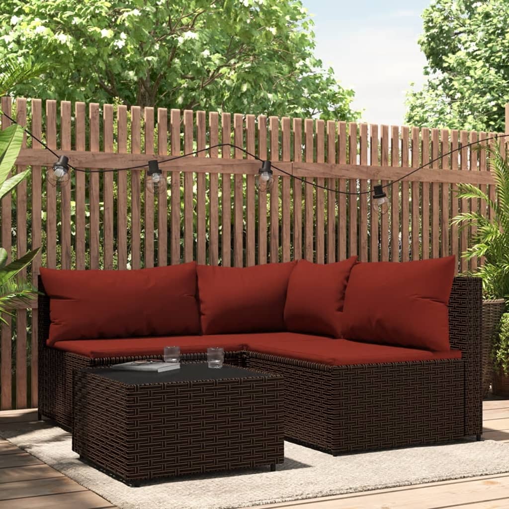 vidaXL 4 Piece Patio Lounge Set with Cushions Brown Poly Rattan-0