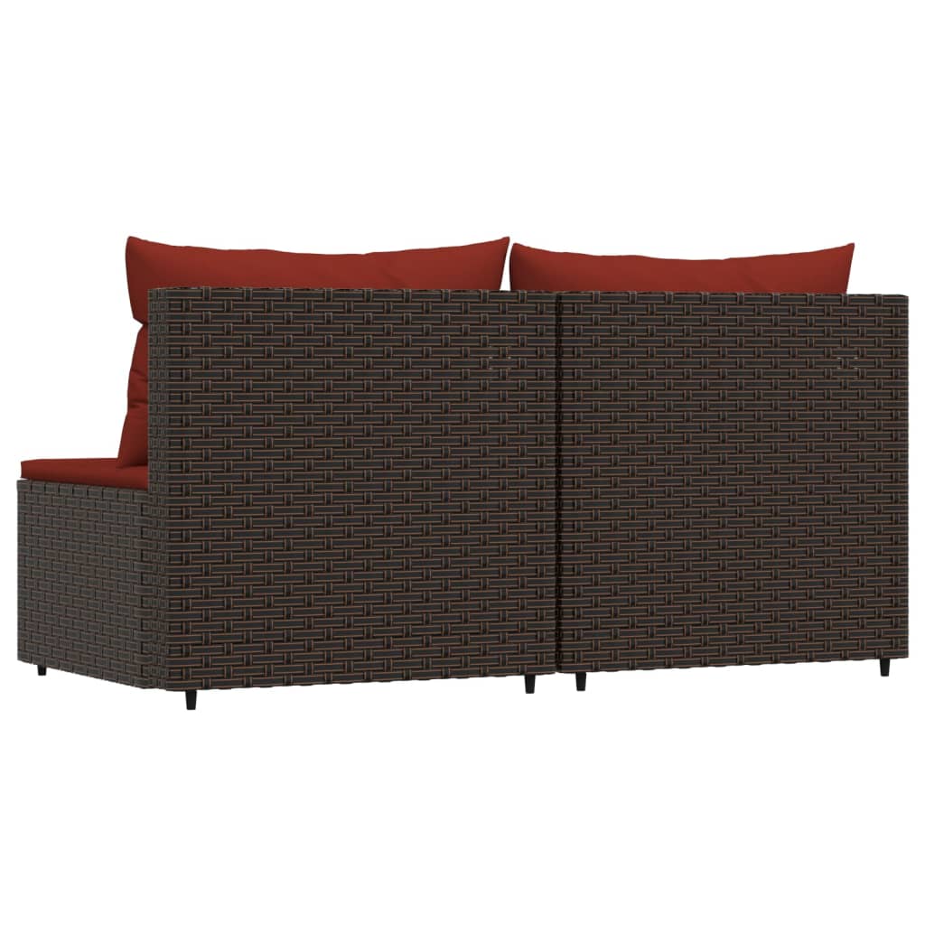 vidaXL Patio Middle Sofas with Cushions 2 pcs Brown Poly Rattan-1