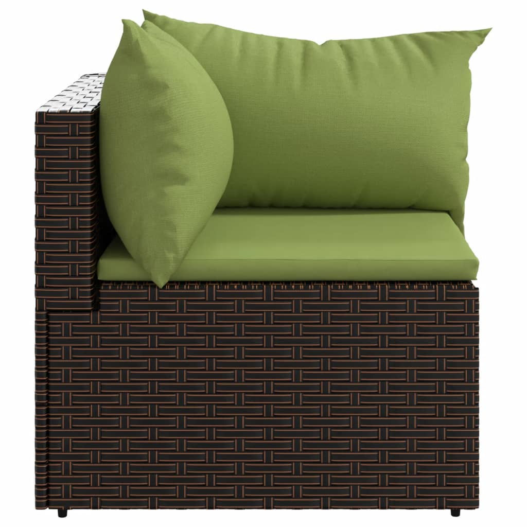 vidaXL Patio Corner Sofa with Cushions Brown Poly Rattan-1