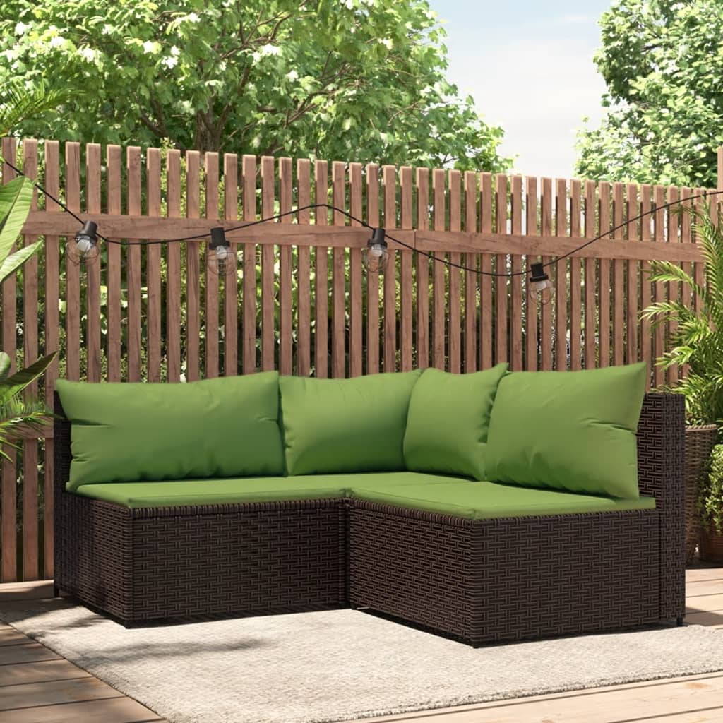 vidaXL 3 Piece Patio Lounge Set with Cushions Brown Poly Rattan-0