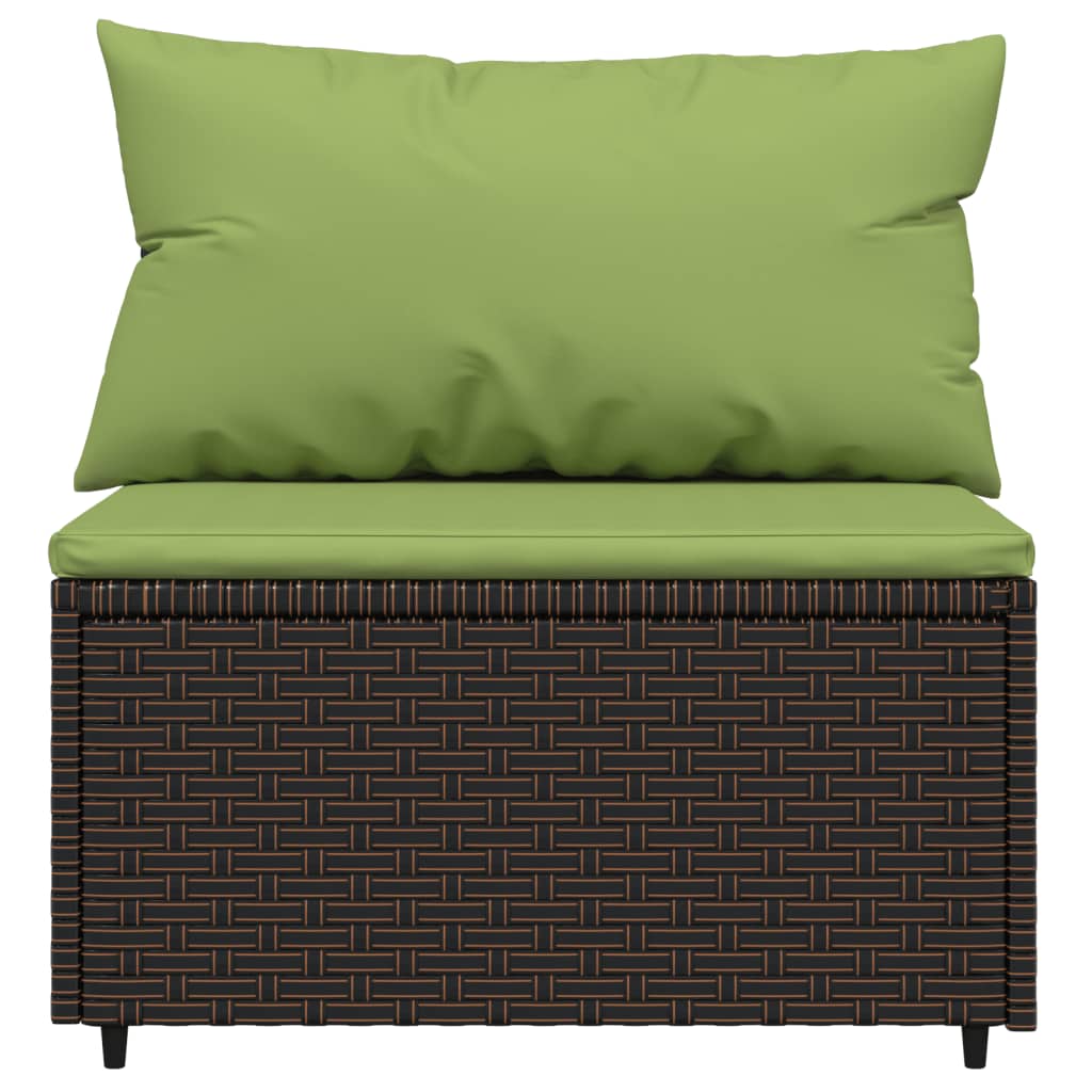 vidaXL Patio Middle Sofa with Cushions Brown Poly Rattan-1